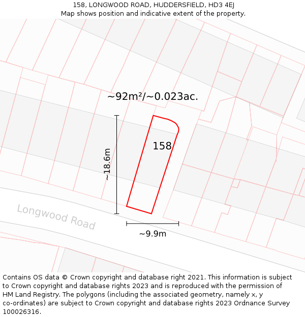 158, LONGWOOD ROAD, HUDDERSFIELD, HD3 4EJ: Plot and title map