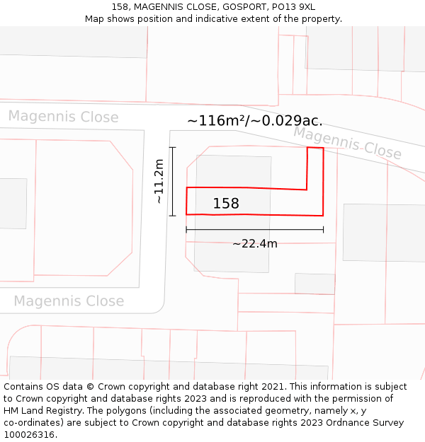 158, MAGENNIS CLOSE, GOSPORT, PO13 9XL: Plot and title map
