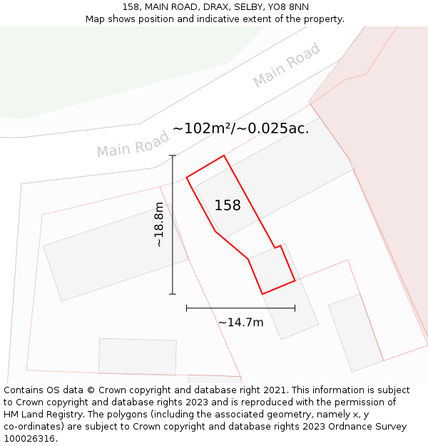 158, MAIN ROAD, DRAX, SELBY, YO8 8NN: Plot and title map