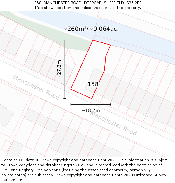158, MANCHESTER ROAD, DEEPCAR, SHEFFIELD, S36 2RE: Plot and title map