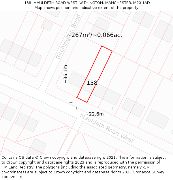 158, MAULDETH ROAD WEST, WITHINGTON, MANCHESTER, M20 1AD: Plot and title map