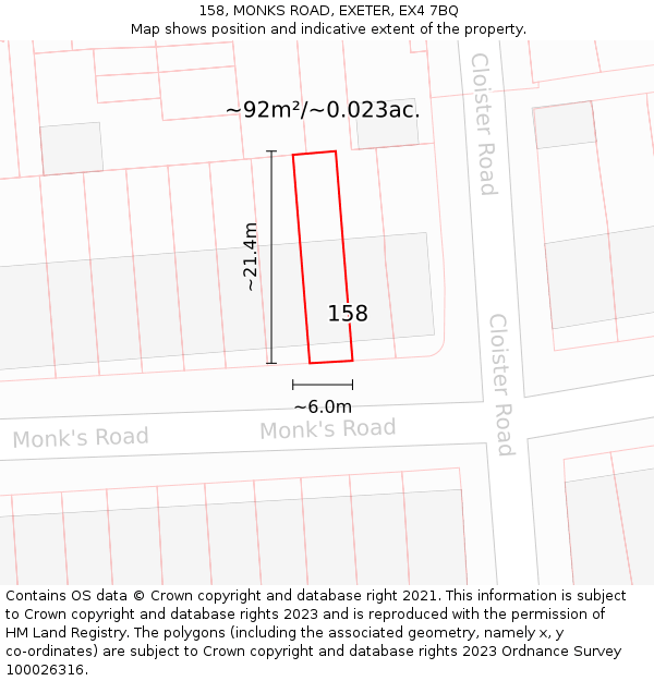 158, MONKS ROAD, EXETER, EX4 7BQ: Plot and title map