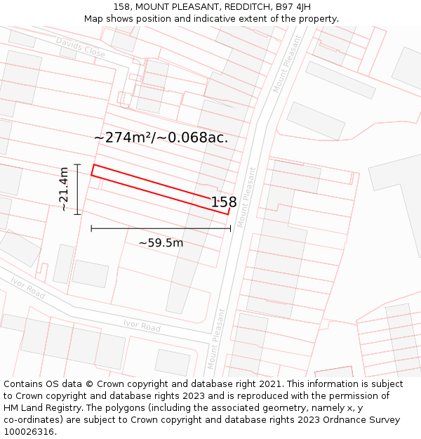 158, MOUNT PLEASANT, REDDITCH, B97 4JH: Plot and title map