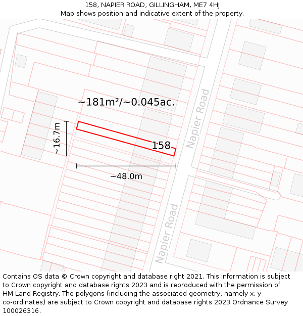 158, NAPIER ROAD, GILLINGHAM, ME7 4HJ: Plot and title map