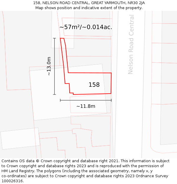 158, NELSON ROAD CENTRAL, GREAT YARMOUTH, NR30 2JA: Plot and title map