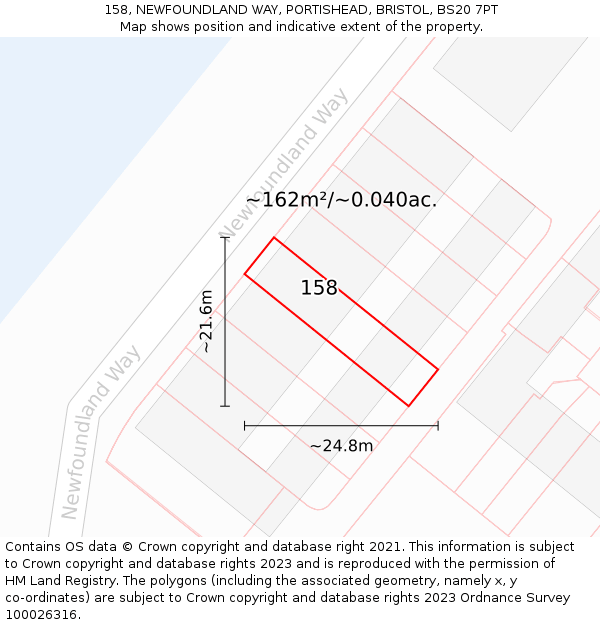 158, NEWFOUNDLAND WAY, PORTISHEAD, BRISTOL, BS20 7PT: Plot and title map