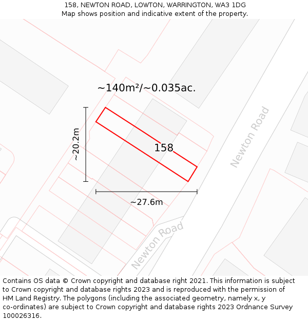 158, NEWTON ROAD, LOWTON, WARRINGTON, WA3 1DG: Plot and title map