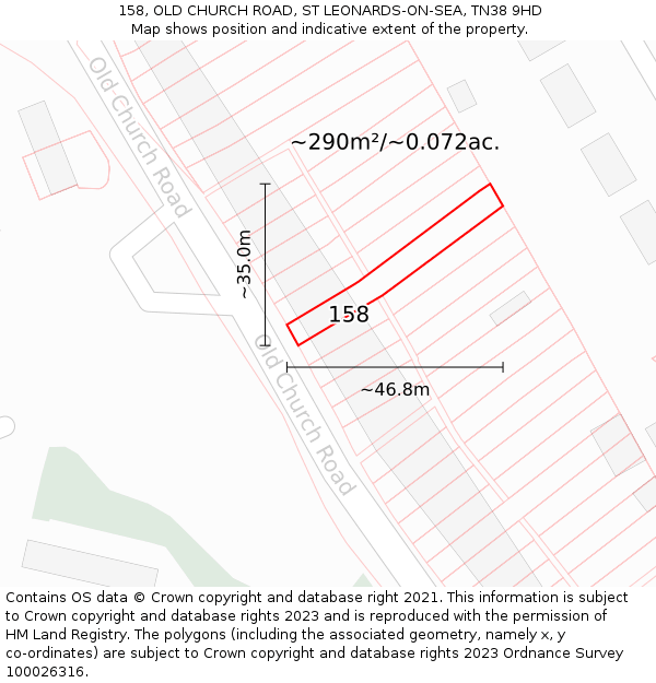 158, OLD CHURCH ROAD, ST LEONARDS-ON-SEA, TN38 9HD: Plot and title map