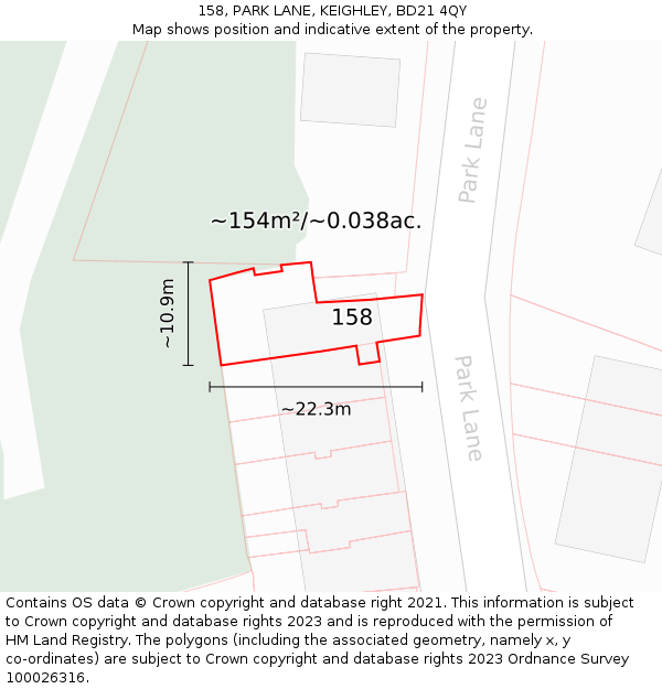 158, PARK LANE, KEIGHLEY, BD21 4QY: Plot and title map