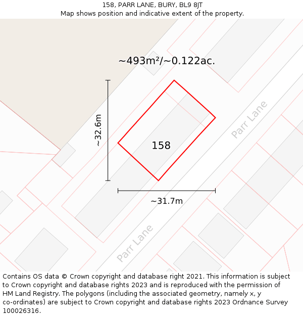 158, PARR LANE, BURY, BL9 8JT: Plot and title map