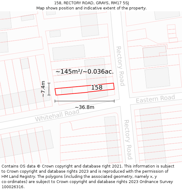 158, RECTORY ROAD, GRAYS, RM17 5SJ: Plot and title map