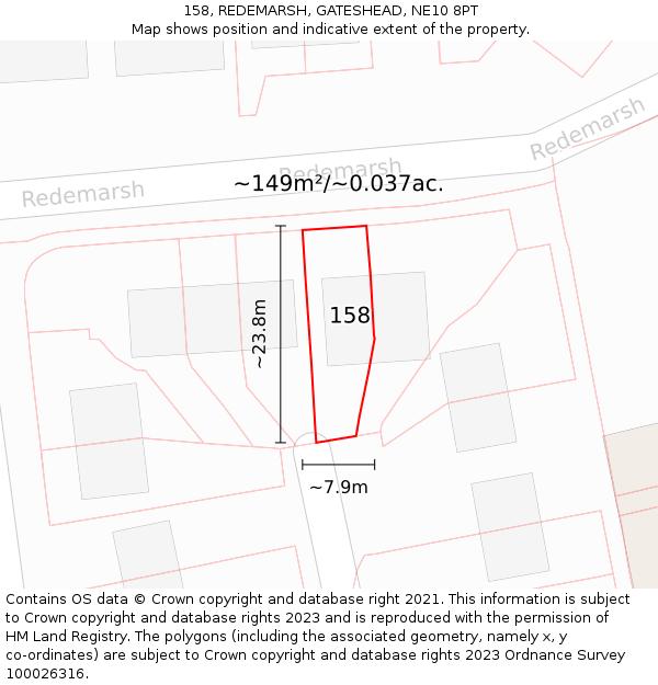 158, REDEMARSH, GATESHEAD, NE10 8PT: Plot and title map