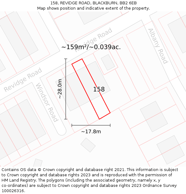 158, REVIDGE ROAD, BLACKBURN, BB2 6EB: Plot and title map