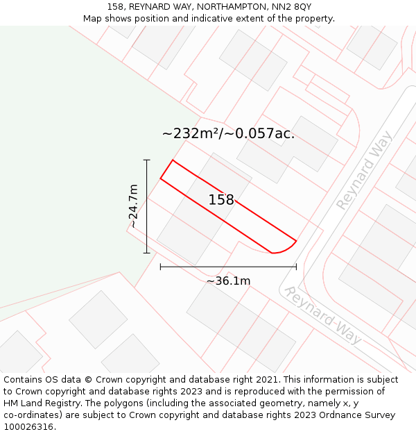 158, REYNARD WAY, NORTHAMPTON, NN2 8QY: Plot and title map