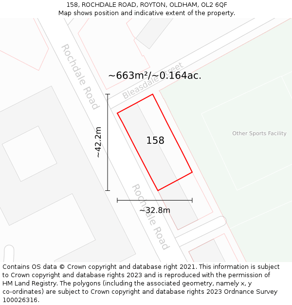 158, ROCHDALE ROAD, ROYTON, OLDHAM, OL2 6QF: Plot and title map
