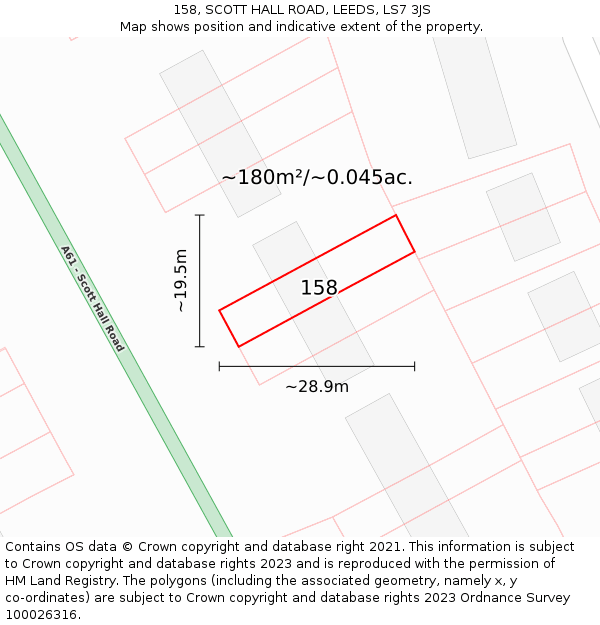 158, SCOTT HALL ROAD, LEEDS, LS7 3JS: Plot and title map
