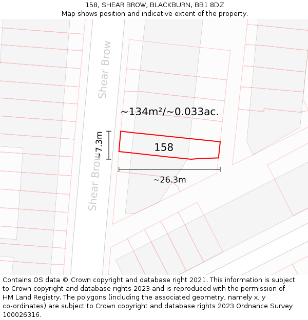 158, SHEAR BROW, BLACKBURN, BB1 8DZ: Plot and title map