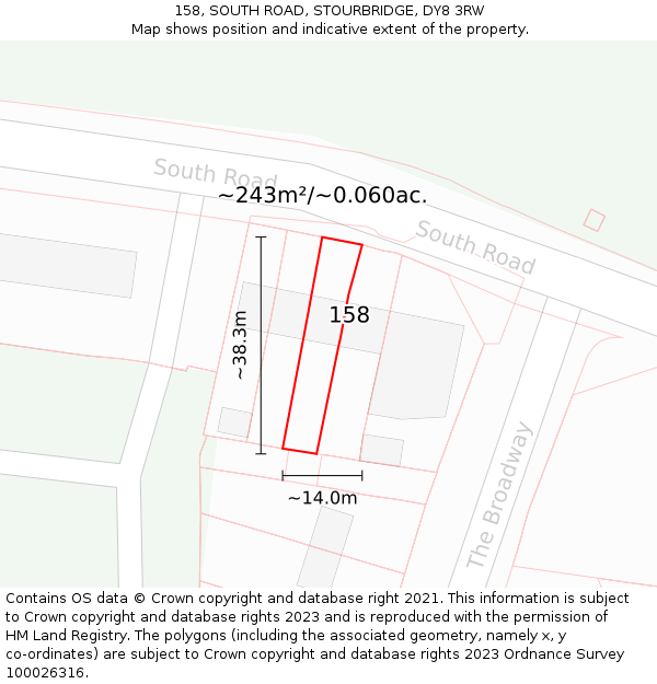 158, SOUTH ROAD, STOURBRIDGE, DY8 3RW: Plot and title map