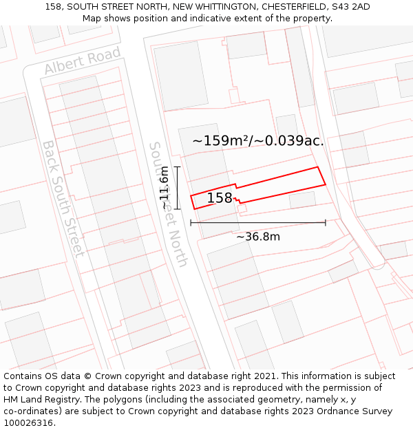 158, SOUTH STREET NORTH, NEW WHITTINGTON, CHESTERFIELD, S43 2AD: Plot and title map