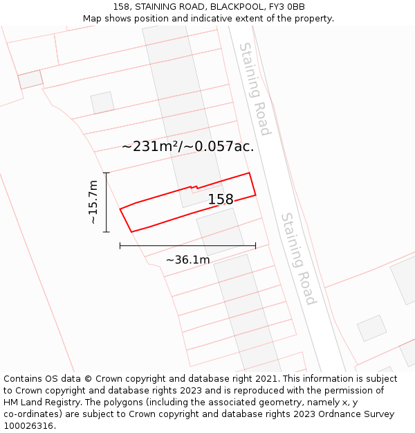 158, STAINING ROAD, BLACKPOOL, FY3 0BB: Plot and title map