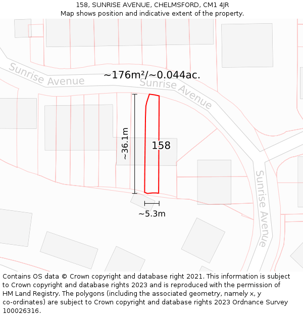 158, SUNRISE AVENUE, CHELMSFORD, CM1 4JR: Plot and title map