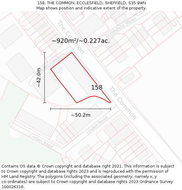 158, THE COMMON, ECCLESFIELD, SHEFFIELD, S35 9WN: Plot and title map