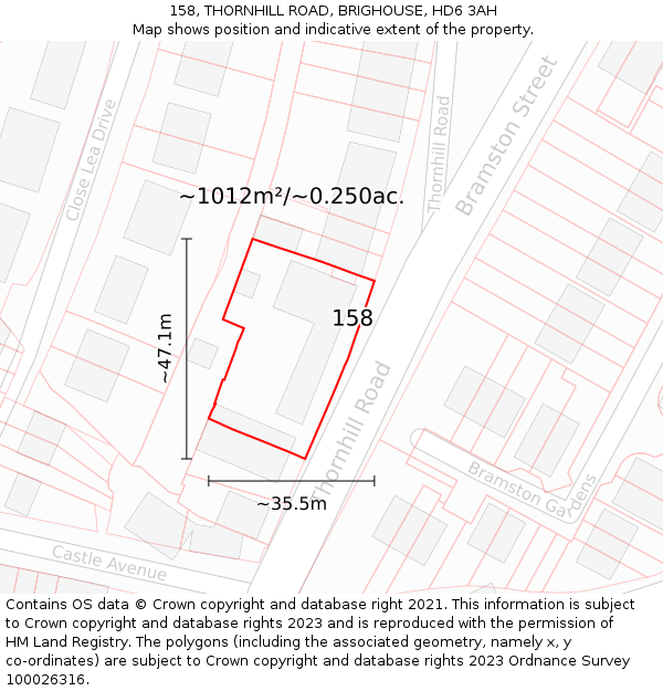 158, THORNHILL ROAD, BRIGHOUSE, HD6 3AH: Plot and title map