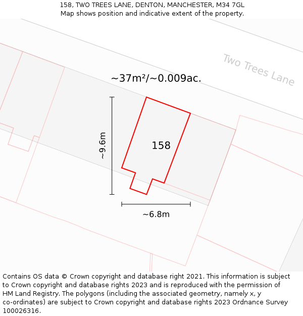 158, TWO TREES LANE, DENTON, MANCHESTER, M34 7GL: Plot and title map