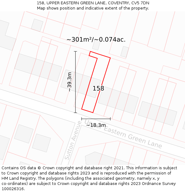158, UPPER EASTERN GREEN LANE, COVENTRY, CV5 7DN: Plot and title map