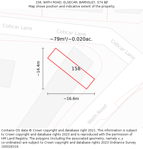 158, WATH ROAD, ELSECAR, BARNSLEY, S74 8JF: Plot and title map