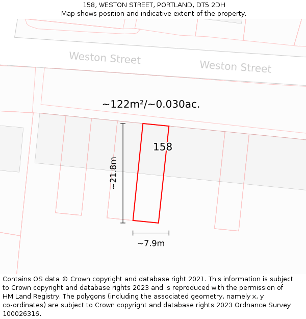 158, WESTON STREET, PORTLAND, DT5 2DH: Plot and title map