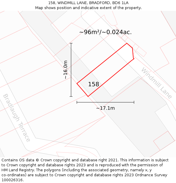 158, WINDMILL LANE, BRADFORD, BD6 1LA: Plot and title map