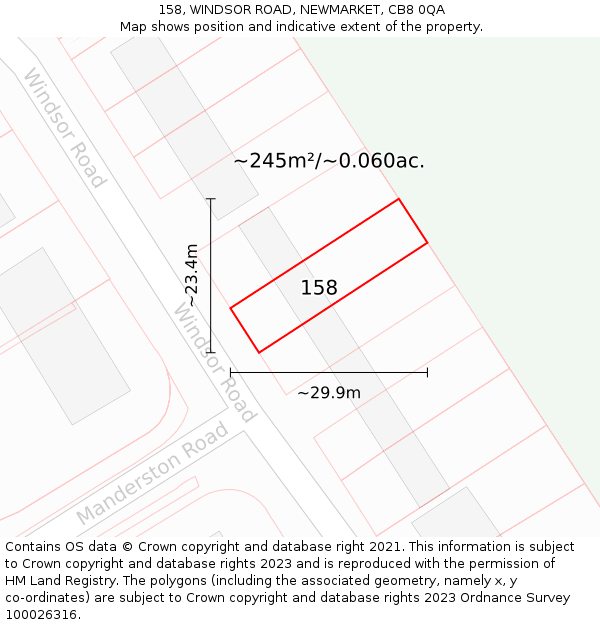 158, WINDSOR ROAD, NEWMARKET, CB8 0QA: Plot and title map