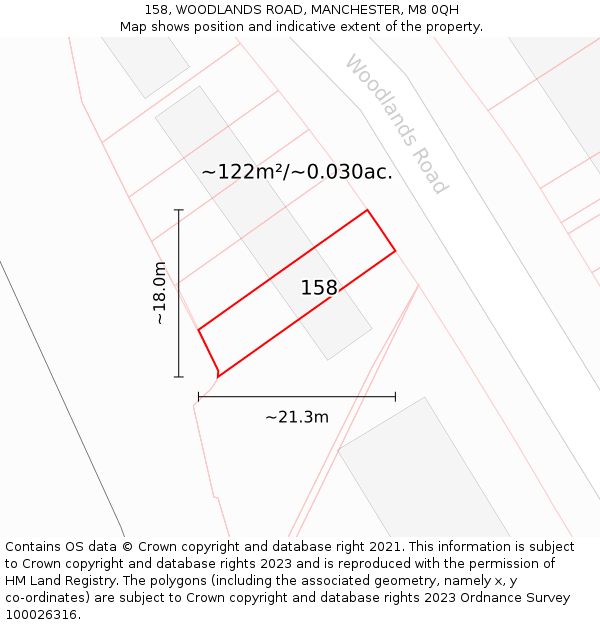158, WOODLANDS ROAD, MANCHESTER, M8 0QH: Plot and title map