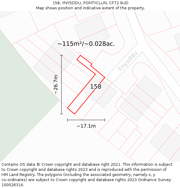 158, YNYSDDU, PONTYCLUN, CF72 9UD: Plot and title map