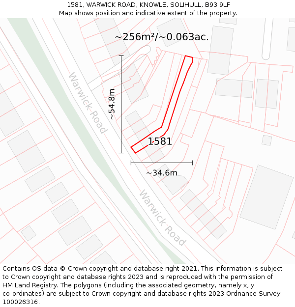1581, WARWICK ROAD, KNOWLE, SOLIHULL, B93 9LF: Plot and title map