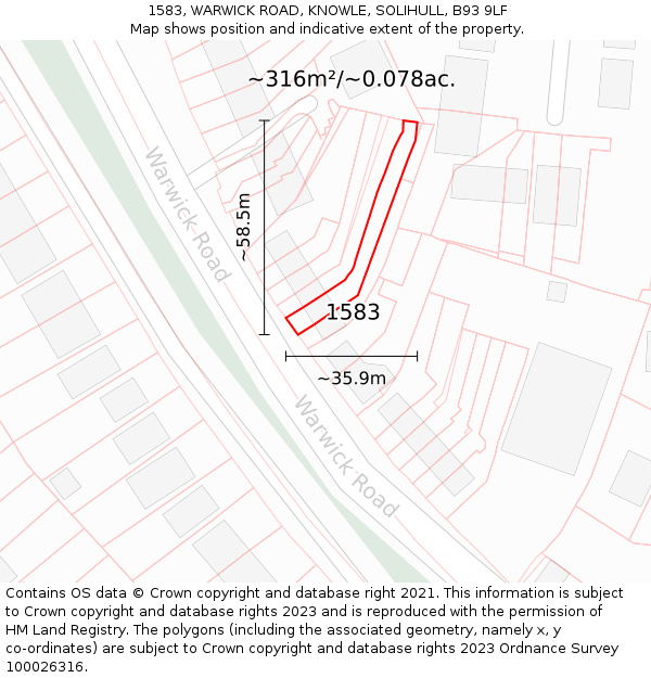 1583, WARWICK ROAD, KNOWLE, SOLIHULL, B93 9LF: Plot and title map