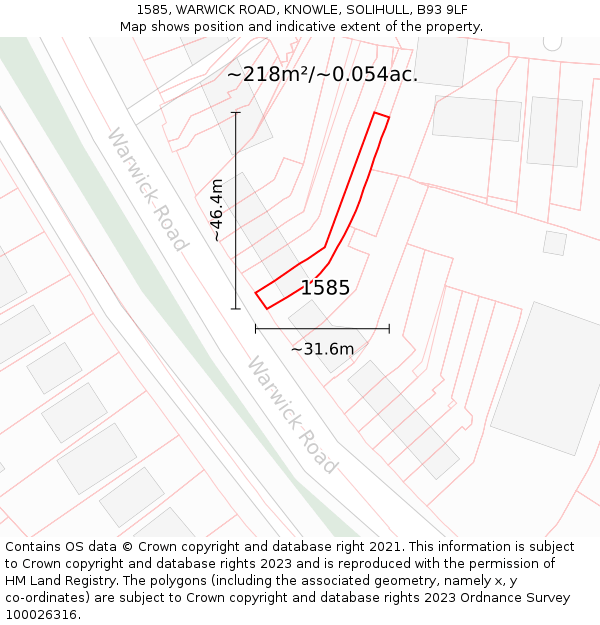 1585, WARWICK ROAD, KNOWLE, SOLIHULL, B93 9LF: Plot and title map