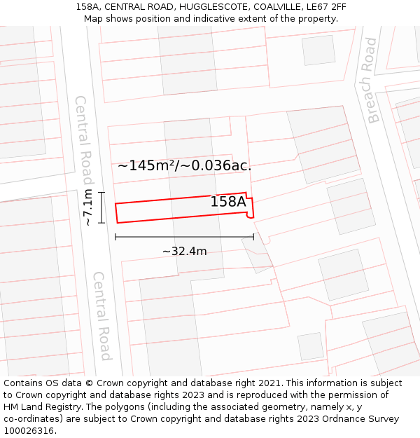 158A, CENTRAL ROAD, HUGGLESCOTE, COALVILLE, LE67 2FF: Plot and title map