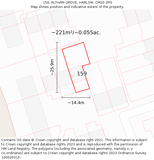 159, ALTHAM GROVE, HARLOW, CM20 2PN: Plot and title map