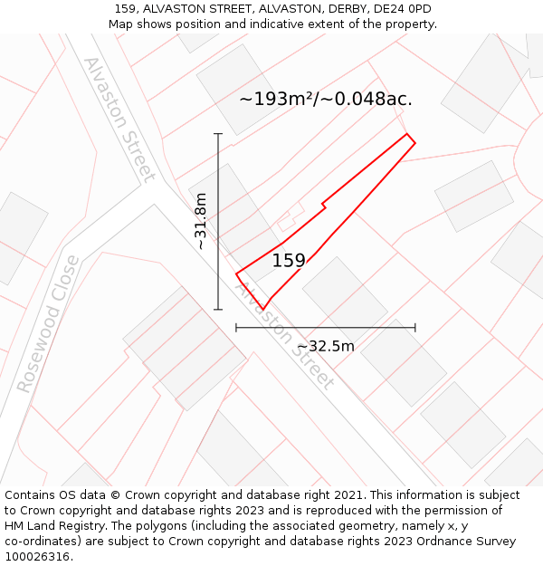 159, ALVASTON STREET, ALVASTON, DERBY, DE24 0PD: Plot and title map