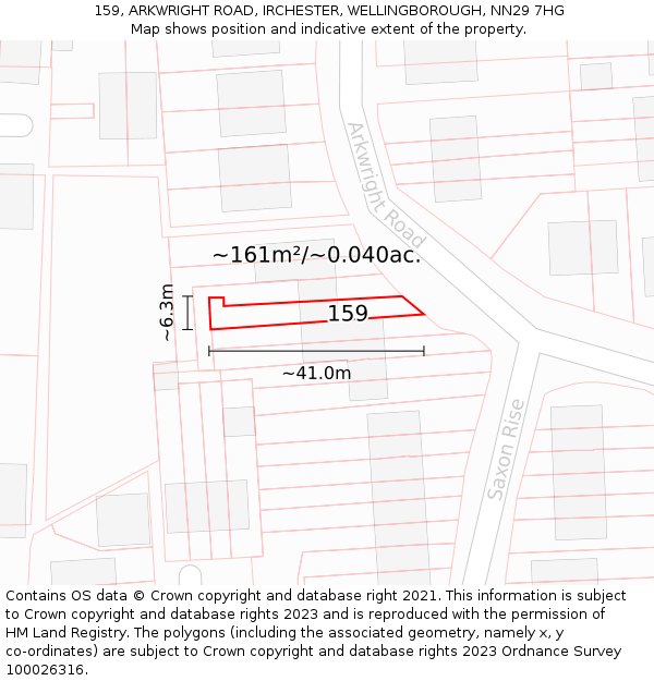 159, ARKWRIGHT ROAD, IRCHESTER, WELLINGBOROUGH, NN29 7HG: Plot and title map