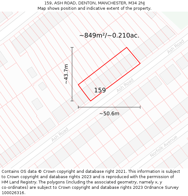159, ASH ROAD, DENTON, MANCHESTER, M34 2NJ: Plot and title map
