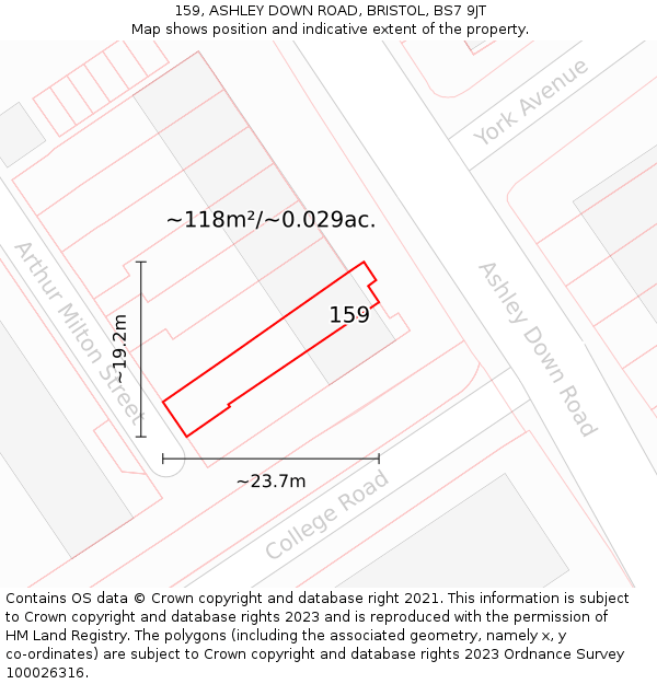 159, ASHLEY DOWN ROAD, BRISTOL, BS7 9JT: Plot and title map