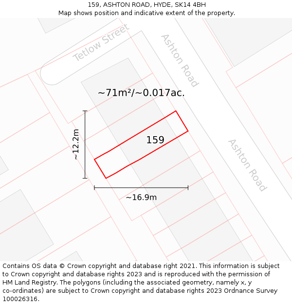 159, ASHTON ROAD, HYDE, SK14 4BH: Plot and title map