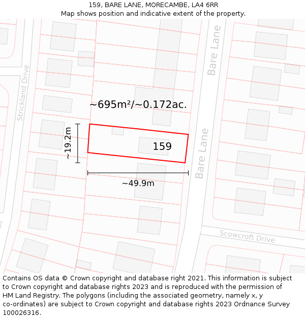 159, BARE LANE, MORECAMBE, LA4 6RR: Plot and title map