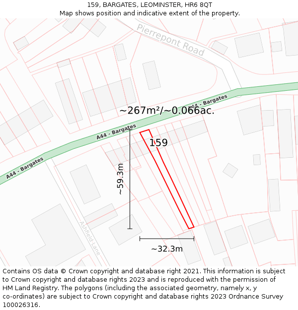 159, BARGATES, LEOMINSTER, HR6 8QT: Plot and title map