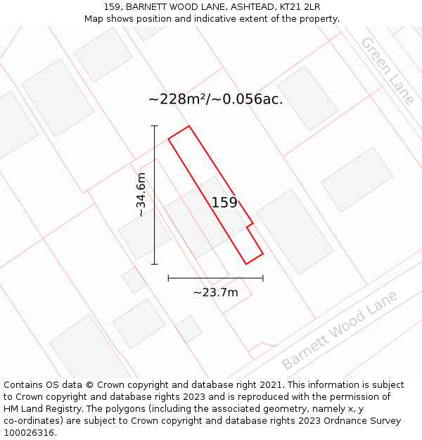 159, BARNETT WOOD LANE, ASHTEAD, KT21 2LR: Plot and title map