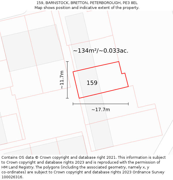 159, BARNSTOCK, BRETTON, PETERBOROUGH, PE3 8EL: Plot and title map