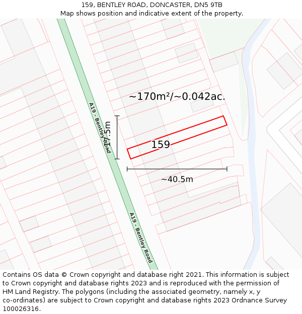 159, BENTLEY ROAD, DONCASTER, DN5 9TB: Plot and title map